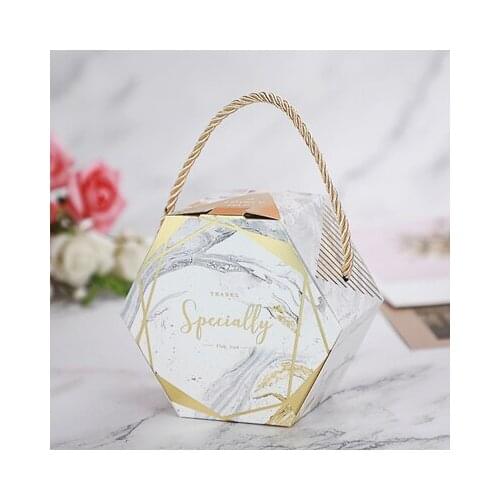 50/100Pcs New Creative Pink/Gray Marble Texture Candy Box Paper Gift Boxes With Ribbons portable candy gift bags handles