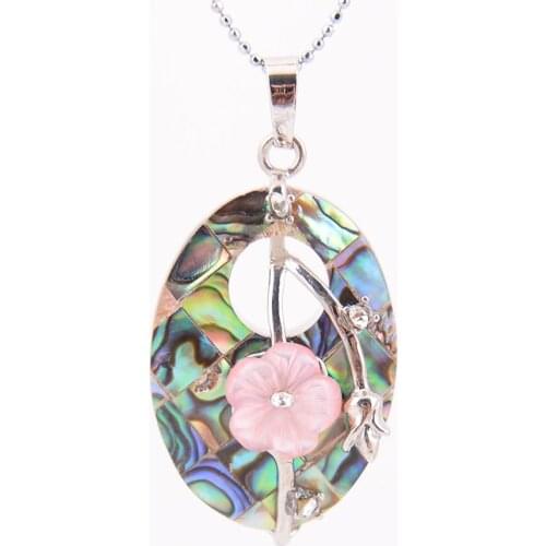 Hot Natural Abalone Shell Pendants Colorful Round Gems Beads Flower Zircon Necklaces for Women Charm Jewelry D528