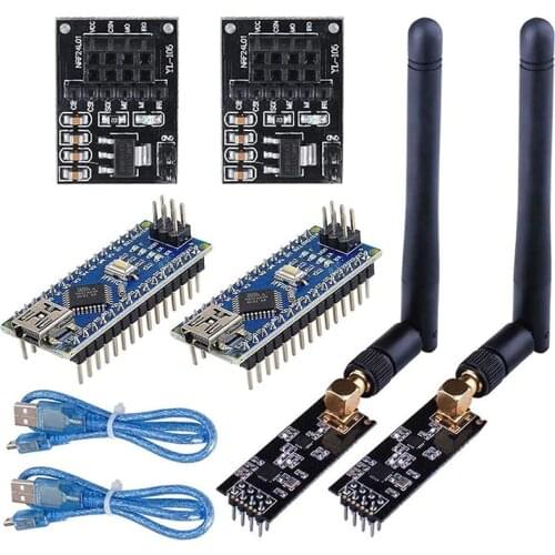2Set Wireless Transceiver Receiver with Tutorial, NRF24L01+PA+LNA RF Module with SMA Antenna +Nano V3.0 ATmega328P Board