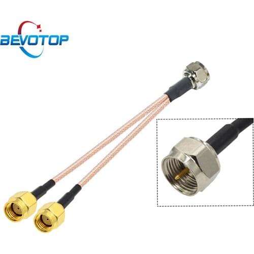 RF Cable Splitter F Male Plug to 2 x RP-SMA Male Adapter RG316 Pigtail Y Type Splitter Combiner RF Coaxial Extension Jumper 15CM