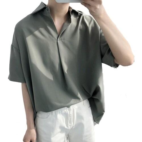 Shirts for men fashion style Lapel Youth Pop Short Sleeve Casual Loose Lapel Boy Top for Summer Black M-2XL Men Clothing 2021
