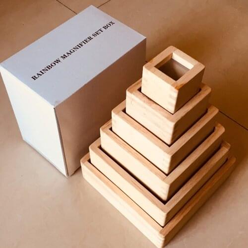 Kids preschool educational toy rainbow magnifier set box special wooden toy montessori teaching aid