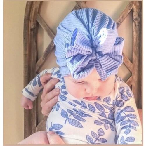 New Spring Summer Solid Stripe Baby Girls Hat Newborn Infant Toddler Kids Girls Bow Knot Turban Children Beanie Cap Photo Props