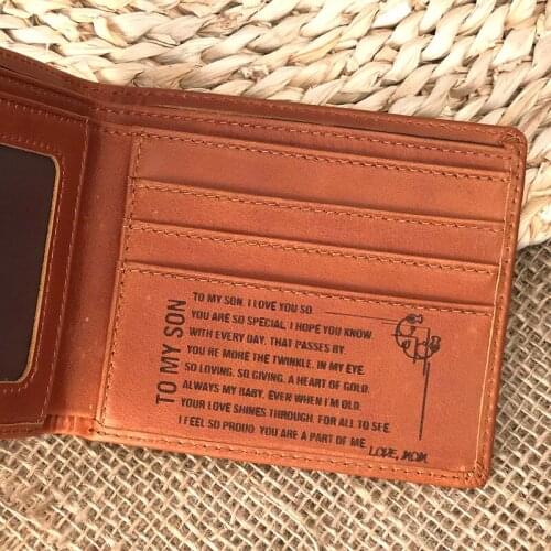 RFID Blocking Slim Bifold Soft Genuine Leather Thin Minimalist Front Pocket Wallets for Men in Wood Gift Box Mom to Son-WDR6