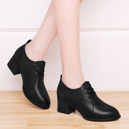 Genuine leather womens shoes Lace-up Oxford shoes High heels platform casual shoes British style tooling shoes soft sole leathe