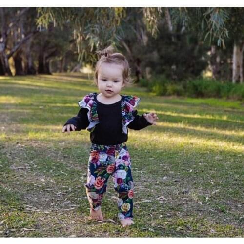 Vintage Baby Girl Clothes Set Ruffle Long Sleeve Newborn Rompers and Floral Pants Plus Headband 3pcs/set Infant Toddler Clothing