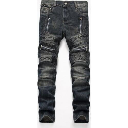 Pantalones de marca de alta calidad para hombre, Vaqueros largos retro para motocicleta, plisados, de talla grande 29-42, vaquer