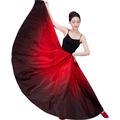 Gradient Color Flamenco Belly Dance Skirt Ladies Stage Performance Wear Red Chinese Traditional Dance Costume