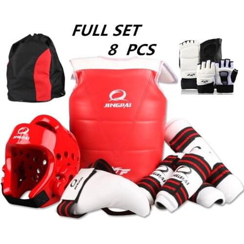 New Adult kids taekwondo thickening wtf taekwondo protection 8pcs taekwondo protector chest protector karate helmet