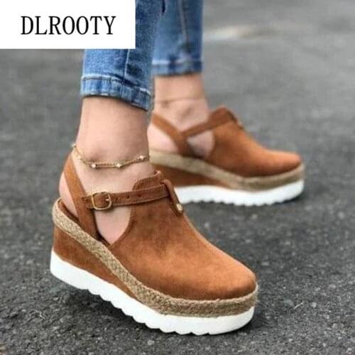 Women Sandals New Summer Fashion Gladiator Wedges High Heels Pumps Shoes Woman Round Toe Hemp Solid Lady Casual Plus Size 35-43