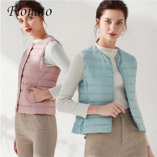 Fionoto Ultralight Down Vest Women 2020 New Women Duck Down Waistcoat Puffy Padded Warm Vest Jacket Single-breasted Sleeveless