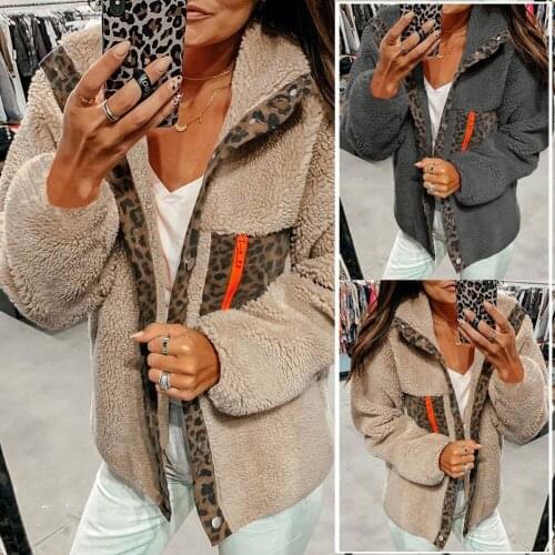 Winter Fuax Fur Jacket Coat Leopard Patchwork Buttons Lazy Fluffy Plus Size Teddy Coat Women Plush Casual Overcoat