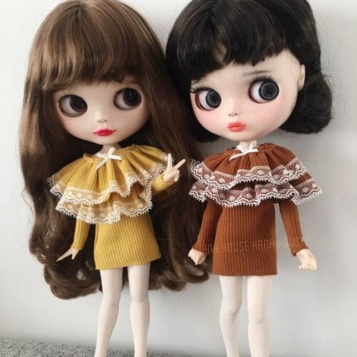1PCS Yellow, Brown Dolls Blyth Clothes Long Sleeve Skirt for Blyth Cute Dress doll Accessories(fit blyth,licca,ob24,1/6 doll)