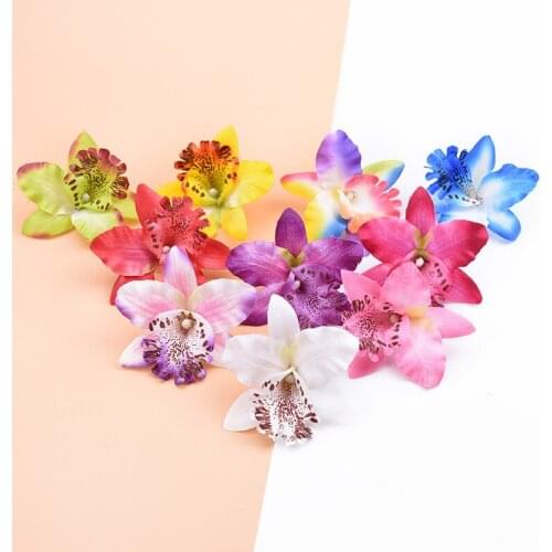 10pcs/lot colorful silk butterfly orchid artificial flower heads for wedding decoration bridal bouquet wrist flower accessories
