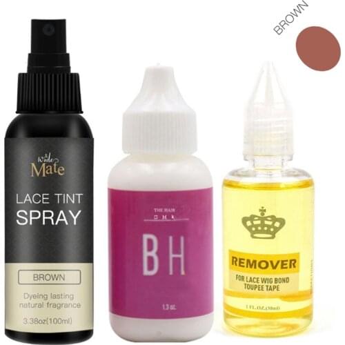 100ml Brown Lace Tint Spray for Wig +1.3oz/38MLPINK Extreme Cream Lace Wig Hair Bonding Glue for Lace wig Hair Closure
