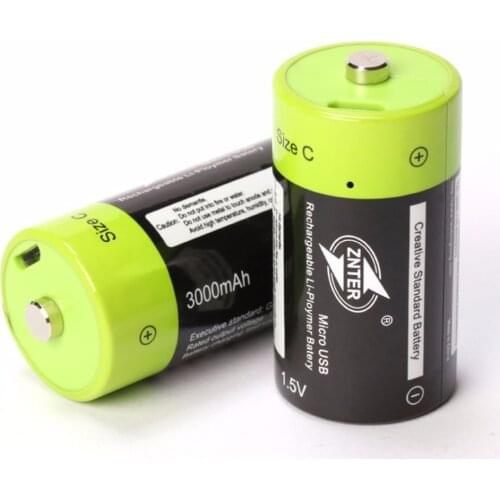 2pcs/lot ZNTER 1.5V 3000mAh rechargeable battery C size Micro USB rechargeable lithium polymer battery medical equipment battery