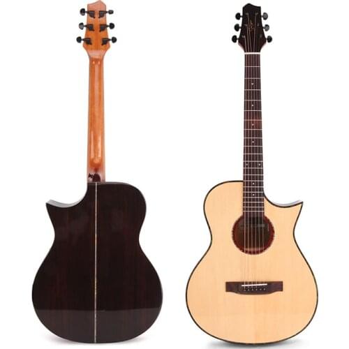 Unique sound hole natural color acoustic guitar 40 inch cutaway design 6 string matte finish comma pattern folk guitar