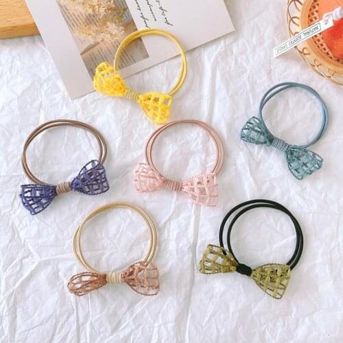 6pcs in) Handmade Hollow bow double layer hair band ties super elastic hair ponytail holder Rubber bands excellent stretched