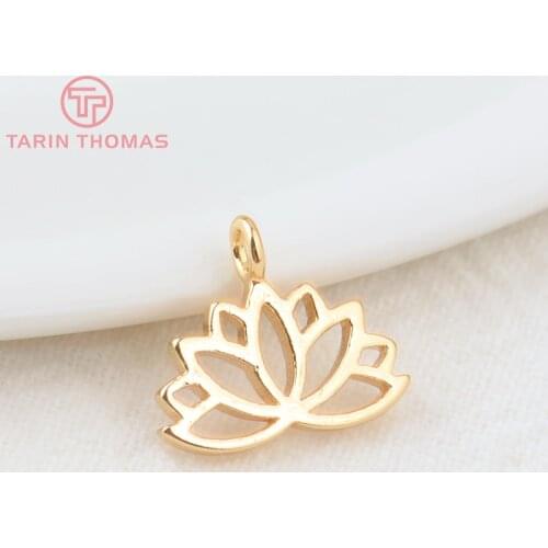 10PCS 8x12.5MM Hole 2MM 24K Gold Color Plated Lotus Flowers Pendants Charms High Quality DIY Jewelry Making Findings Accessories