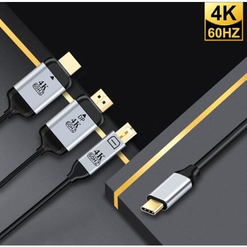 USB 3.1 Type-C to HDMI-compatible/DP/Mini DP Adapter for MacBook Samsung 4K@60Hz USB-C to HDMI-compatible Thunderbolt 3 Cable
