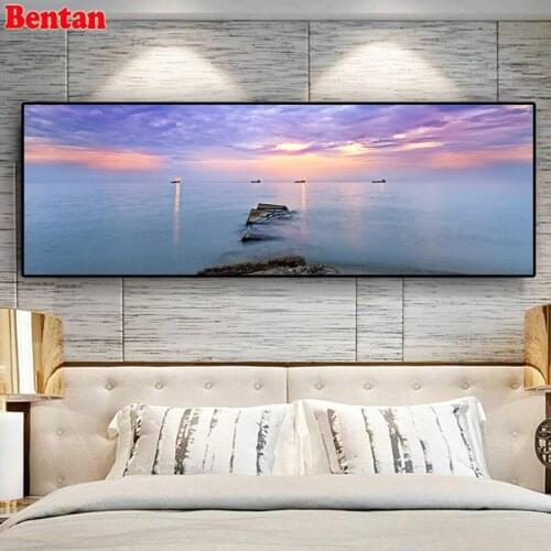 DIY Diamond Painting Beach Sunset Landscape Diamond Embroidery round Full Square Cross Stitch 5 d mosaic Diamond pictures