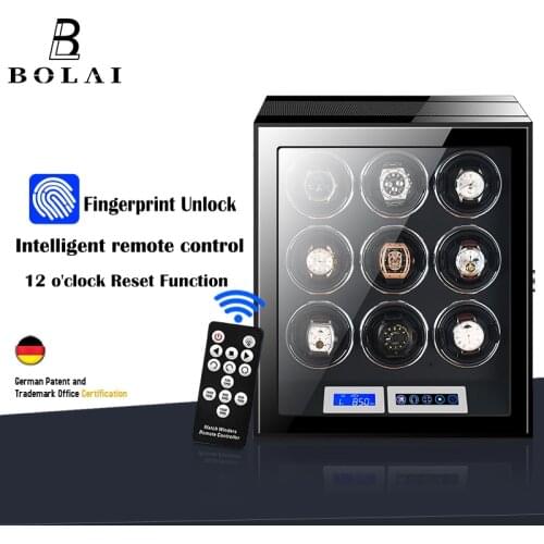 Fingerprint Unlock Automatic Watch Winder Luxury Brand 9 Slot Watches Boxes with LCD Touch Screen Wooden Watch Storage Safe Box