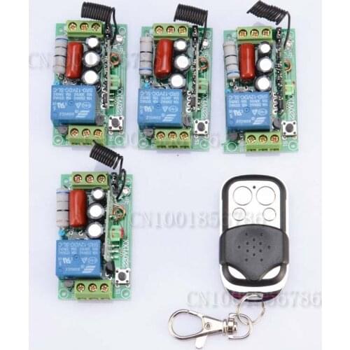 AC220V 1CH 10A 1000W RF Wireless Push Remote Control Light Switch Learning Code System 4Receiver 1Transmitter Toggle Momentary