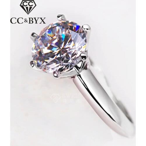 CC Jewelry Silver Color Plated Rings For Women Fashion White Gold Classic Bride Wedding Engagement Ring Accessories Bijoux CC633