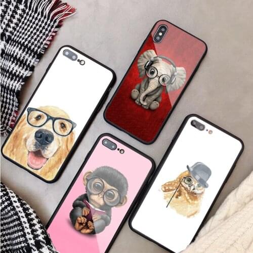 Spectacle animal Tempered Glass Phone Case For iphone 12 11 Pro Max 5 6 7 8 X XS XR XSMax Shell 12Pro Max Cover Shell