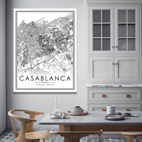 Black And White World City Map CASALANCA Wall Art Canvas Poster Prints Nordic Style Paintings Picture For Living Room