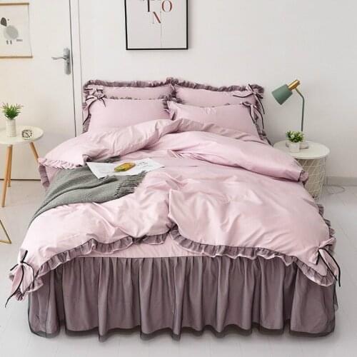 Cilected INS Korean Bow Single Quilt Cover Ice Silk Lace Lotus Leaf Lace Duvet Cover Single And Double 1.5/2.0M Bedding Bag 1Pc