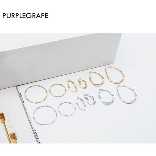 Color-protective copper wave circle irregular water droplets border oval ring DIY earrings homemade ear jewelry accessories 6pcs