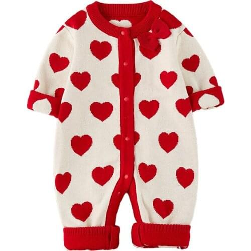 Baby jumpsuits, autumn clothes, baby girls, cute, western style, knitted rompers, full moon newborn love sweaters outing clothes