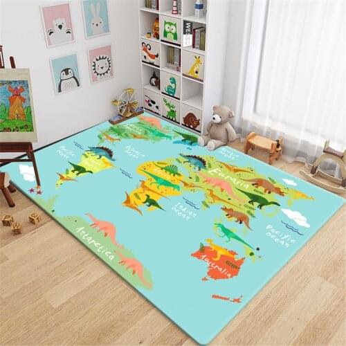 Cartoon Dinosaur Animal Map Childrens Mat Cute Light Blue Sponge Rugs Kids Room Bedside Mat Flannel Bathroom Rug Crawling Mat