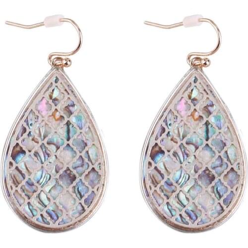 Two Tone Filigree Abalone Teardrop Earrings E7794 Silver Color Shell Water Drop Earrings Jewelry Wholesale E7794 ZWPON