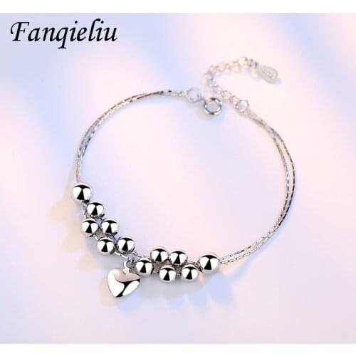 Fanqieliu Cute Heart Charms Sterling 925 Silver Bracelet Woman Double Chain Bangles Charm Bracelets For Women FQL20357