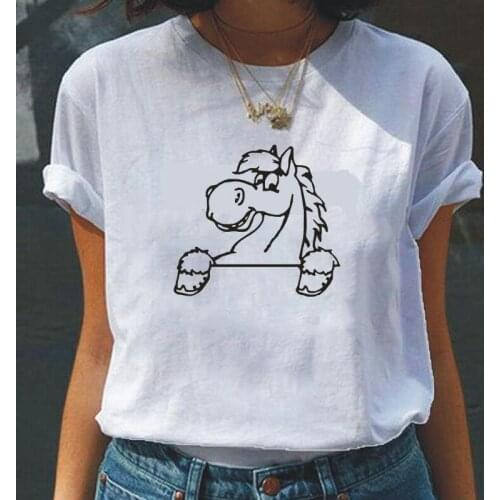 Hipster Cute Horse Equestrian Famil Print T Shirt Women Tops Casual Harajuku Tee Shirt Femme Summer Short Sleeve Camiseta Mujer