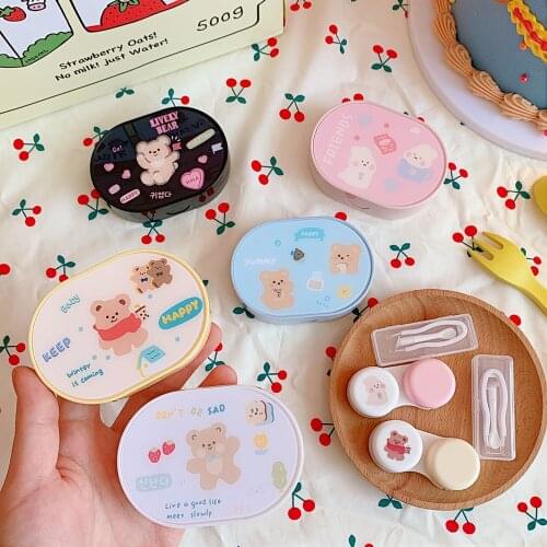 2021 Contact Lens Case Box With Mirror Cute Bear Women Girl Mini Lovely Eyes Contact Lens Container Box Bag Travel Kit