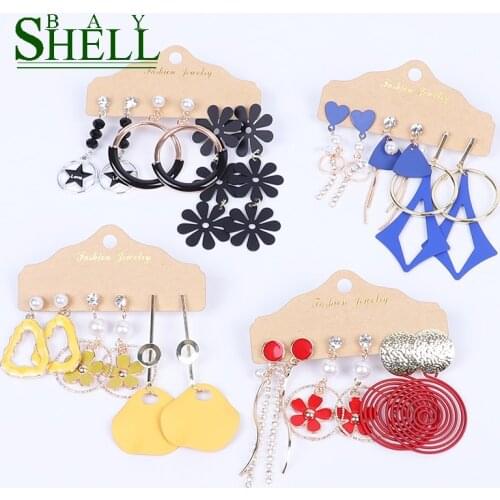 2020 Long Earrings Set Fashion Jewelry Red Black Earrings Women Bohemian Drop/Small Earrings gifts Cute Pendientes wholesale New