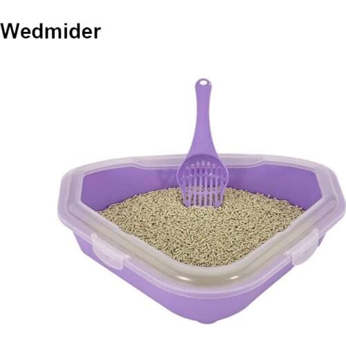 Cat Toilet Plastic Triangle Shape Self Cleaning Cat Litter Box Large Space Plastic Cat Toilet Training Kit Litter Box