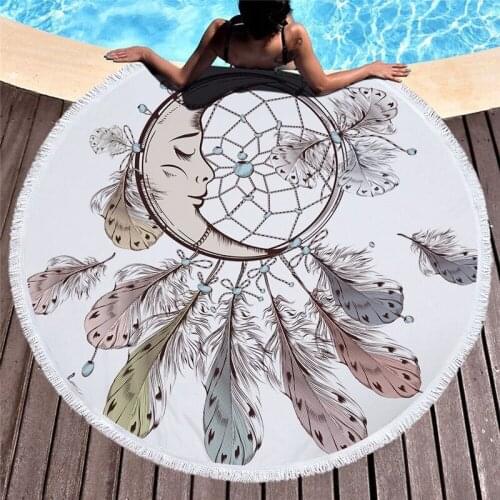 Hap-deer Dream Catcher Round Beach Towel Printed Dreamcatcher Net With Tassels For Summer Microfiber Swimming Sports Blanket
