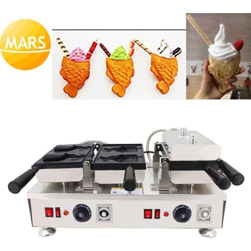 Kitchen Equipment Taiyaki Ice Cream Machine Fish Shape Taiyaki Ice-cream Cones Maker 4pcs Open Mouth Fish Waffle Maker Electric