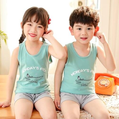 Girls Boys Summer Clothing Set Cotton Homewear Kids Clothes Sleeveless Tank Tops Vest Shorts Outfits Pyjamas For 2 4 6 8 9 Years