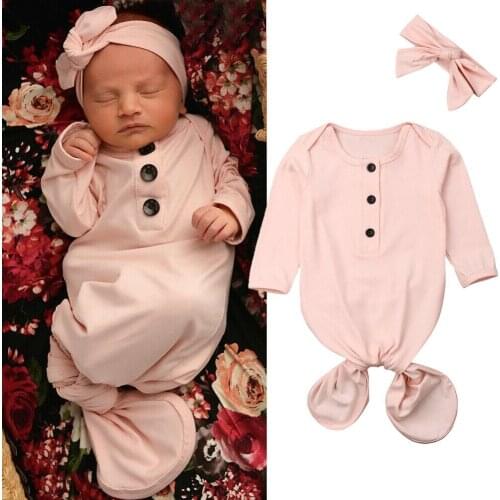 Cute Baby Girl Cotton Swaddle Wrap Blanket Long Sleeve Sleeping Bag+Headband