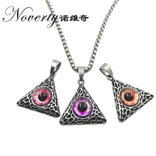 Fashion Retro Punk Man Triangle Evil Eye Titanium Pendant Necklace Hip-hop Rock Cool Style Gifts ZMXL014