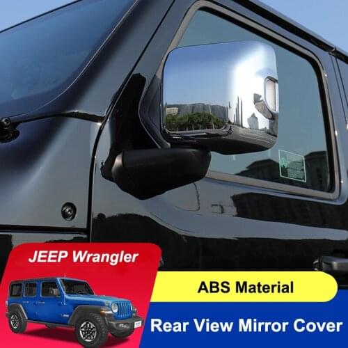 QHCP Car Side Door Mirror Cap Rearview Mirror Cover Sticker ABS Carbon Fiber Style Black Silver 2Pcs For Jeep Wrangler 2018 2019