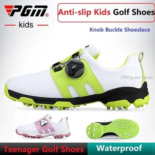 Pgm Children Girls Boys Golf Shoes Anti-Skid Leather Outdoor Kids Sneakers Sports Shoes Teenager Comfortable Cushioning Footwear