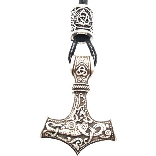 Norse Thor Hammer Pendant Mjolnir Wolf Amulet Women Jewelery Viking Wicca Talisman Runes Beads Mens Necklaces Dropship Suppliers