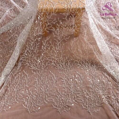 New Fashion evening/stage/show dress lace fabric with beads and sequins 125cm by yard