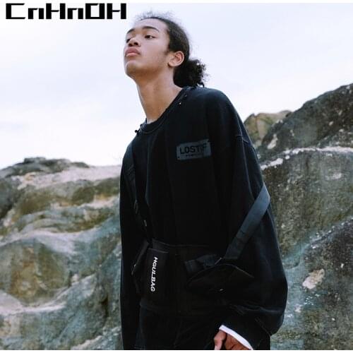 CnHnOH New Arrival Oversize Bluza Męska Loose Long-Sleeved Streetwear Sudadera Hombre Distressed Hoodies Men For Winter 9328